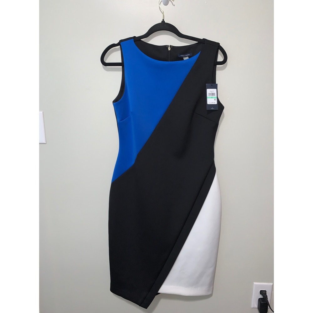 Tommy Hilfiger Womens Colorblock Sheath Dress Blue Black White Size 8 NWT